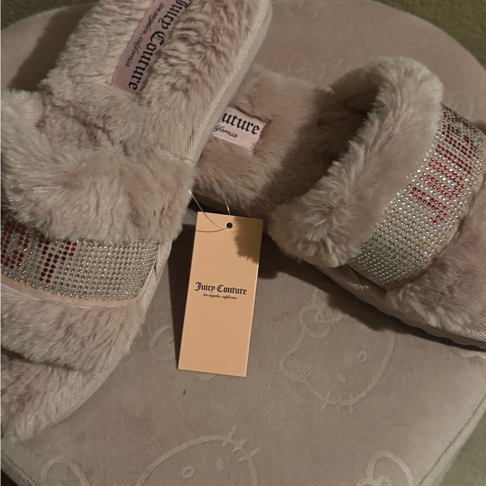 Juicy Couture Cream Plush Slippers with Open Back